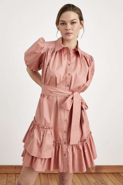Moda Tutkusu Karpuz Kol Büzgülü Asimetrik Elbise
